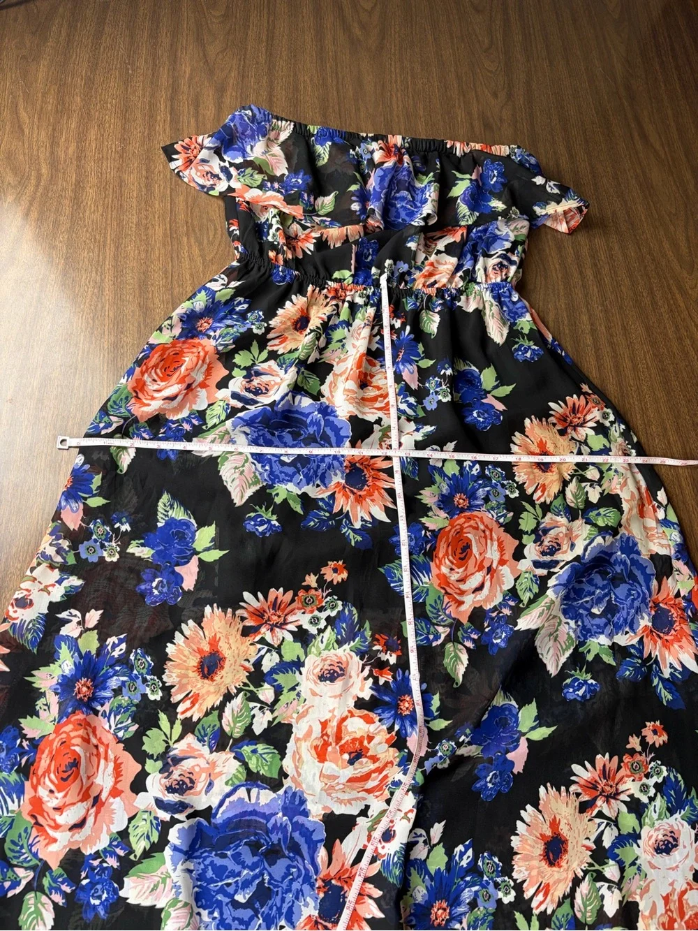 Forever 21 Floral Ruffle Strapless Maxi Dress Long Boho Vacation Fall Sz L EUC